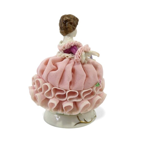 Mini Irish DRESDEN DOROTHEA Girl with Pink Dress Figurine Vintage 4.3" - Picture 8 of 12